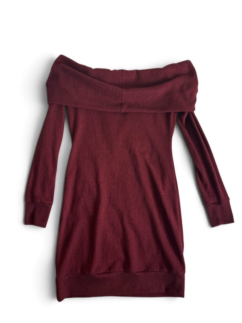 Red off the shoulder slouchy long sleeve sweaters dress by Derek Heart.